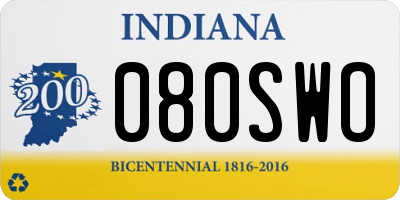 IN license plate 080SWO