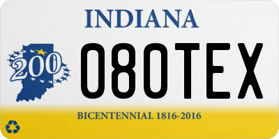 IN license plate 080TEX