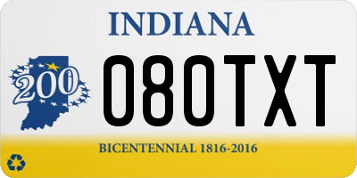 IN license plate 080TXT