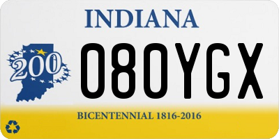 IN license plate 080YGX
