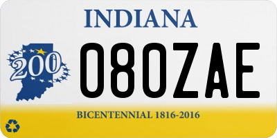 IN license plate 080ZAE