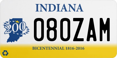 IN license plate 080ZAM