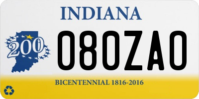 IN license plate 080ZAO