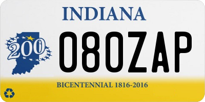 IN license plate 080ZAP