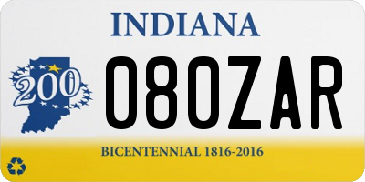IN license plate 080ZAR
