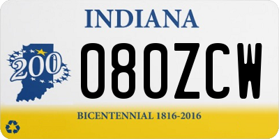 IN license plate 080ZCW