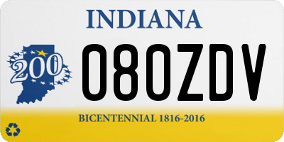 IN license plate 080ZDV