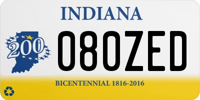 IN license plate 080ZED