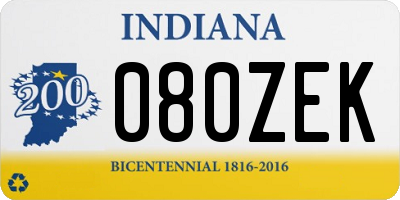 IN license plate 080ZEK