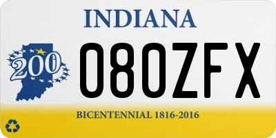 IN license plate 080ZFX