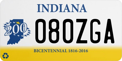 IN license plate 080ZGA