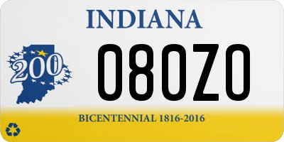 IN license plate 080ZO