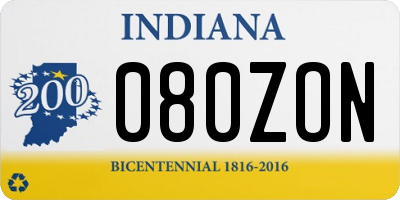 IN license plate 080ZON
