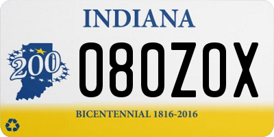 IN license plate 080ZOX