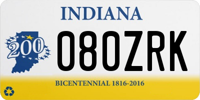 IN license plate 080ZRK