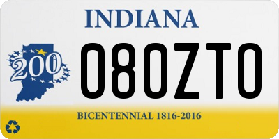 IN license plate 080ZTO