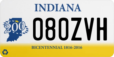 IN license plate 080ZVH