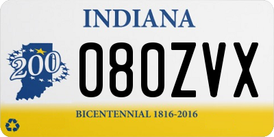 IN license plate 080ZVX