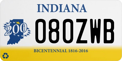 IN license plate 080ZWB