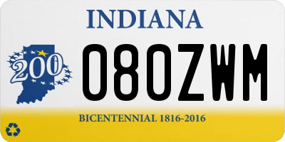 IN license plate 080ZWM
