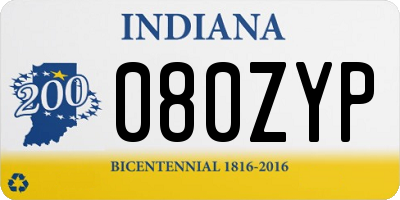 IN license plate 080ZYP