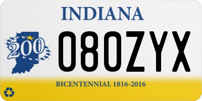 IN license plate 080ZYX
