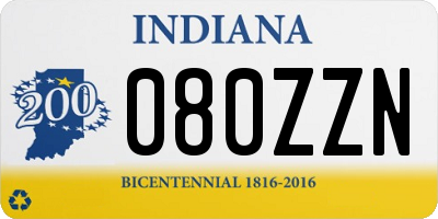 IN license plate 080ZZN