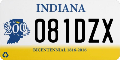 IN license plate 081DZX