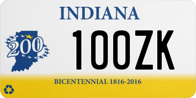 IN license plate 100ZK