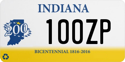 IN license plate 100ZP