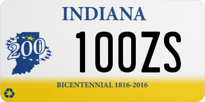 IN license plate 100ZS