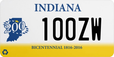 IN license plate 100ZW