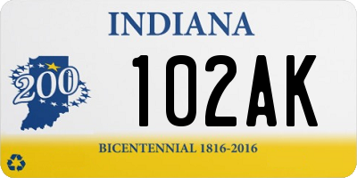 IN license plate 102AK