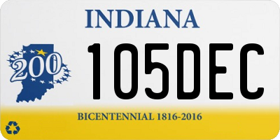 IN license plate 105DEC