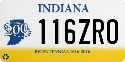 IN license plate 116ZRO