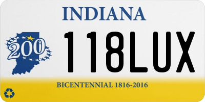 IN license plate 118LUX