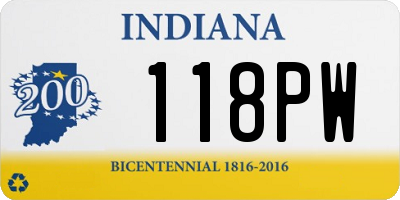 IN license plate 118PW