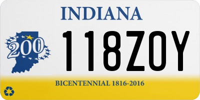 IN license plate 118ZOY