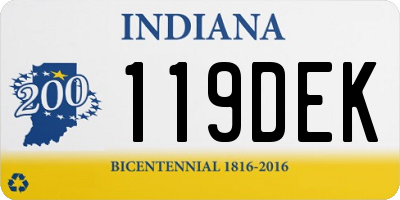 IN license plate 119DEK