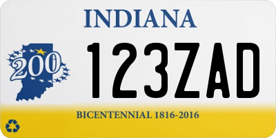 IN license plate 123ZAD