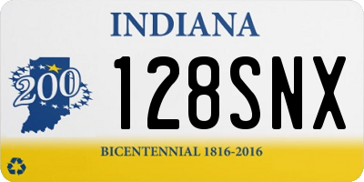 IN license plate 128SNX