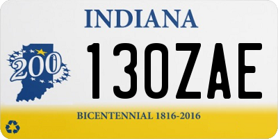 IN license plate 130ZAE