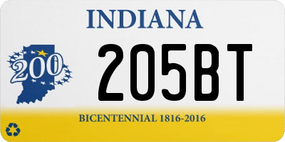 IN license plate 205BT