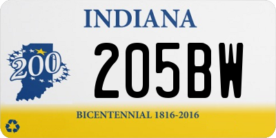 IN license plate 205BW