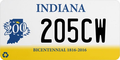 IN license plate 205CW