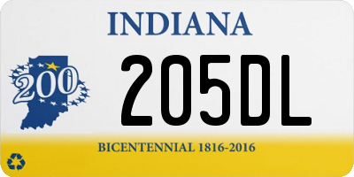 IN license plate 205DL