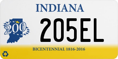 IN license plate 205EL