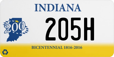 IN license plate 205H