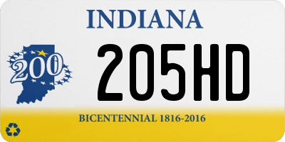 IN license plate 205HD