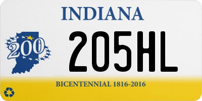 IN license plate 205HL